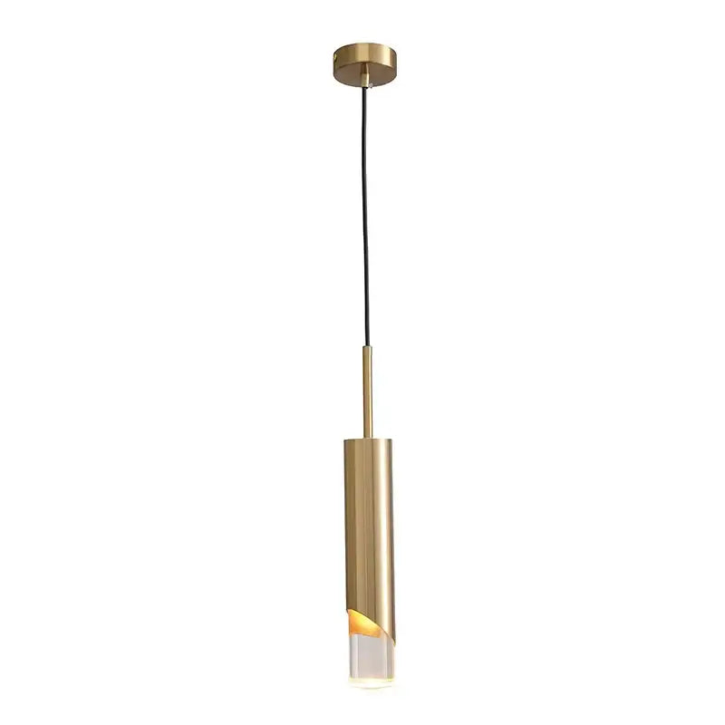 Modern decorbites led pendant lamps featuring brass cylindrical design with clear acrylic base and warm glow for living spaces