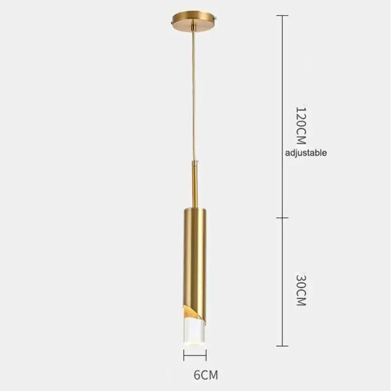 Gold-toned decorbites led pendant with clear acrylic base and adjustable length for kitchen island or living room lighting