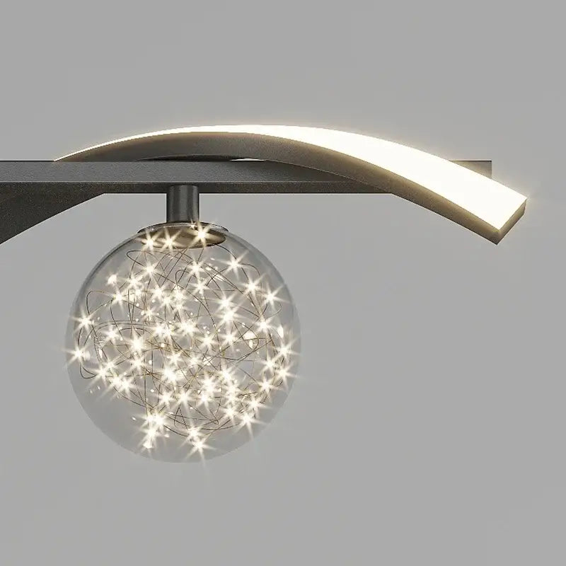 Modern curved decorbites led pendant lamp with spherical glass globe and wireframe starlight leds for dining room use