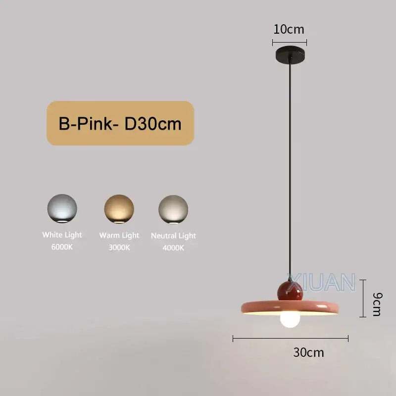 Decorbites led pendant lamps with matte pink ceramic disc shade and three color temperature options for modern interiors