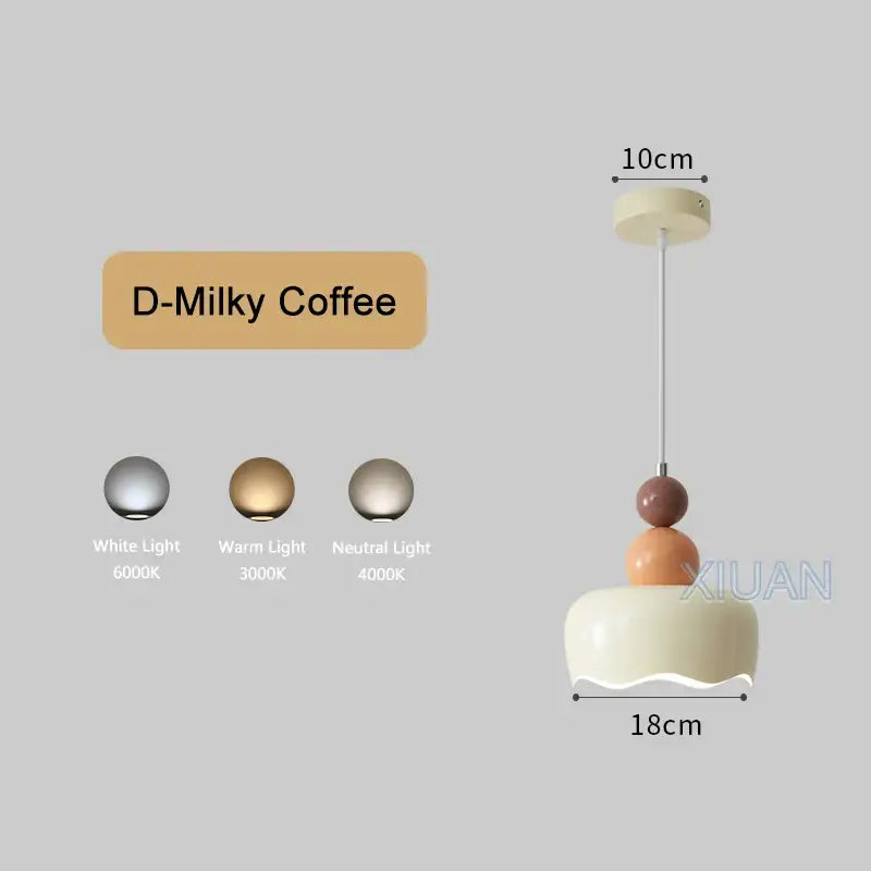 Cream-colored wavy-edged DecorBites™ led pendant lamp with tiered terracotta beads for bedroom dining room use