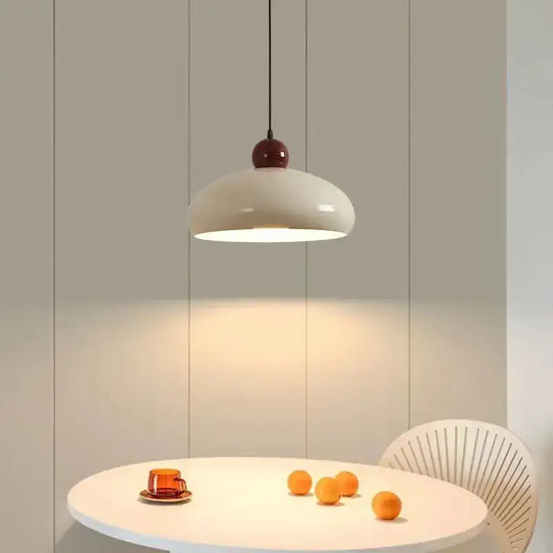 Decorbites™ led pendant lamps featuring a glossy white dome shade with a deep red spherical top for modern interiors