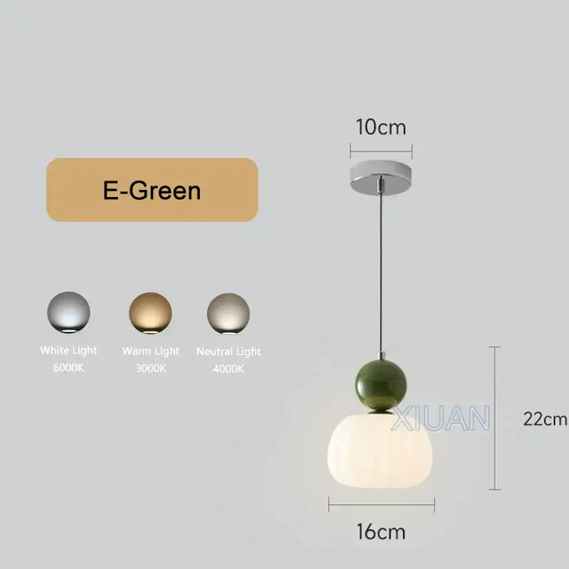 DecorBites led pendant lamp with matte green spherical top and frosted glass dome for bedroom and dining table lighting
