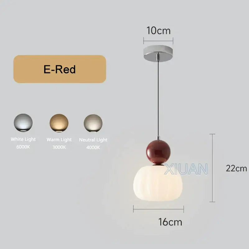 DecorBites™ led pendant lamps with a glossy red spherical top and frosted glass base for bedroom and dining areas