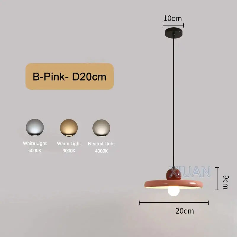 B-pink d20cm matte coral ceramic shade led pendant lamp with black metal suspension for living room and kitchen