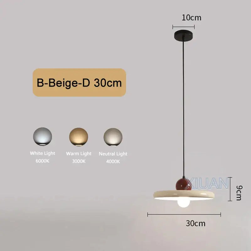 Beige ceramic decorbites led pendant lamp with black cord and spherical bulb holder for bedroom and dining table