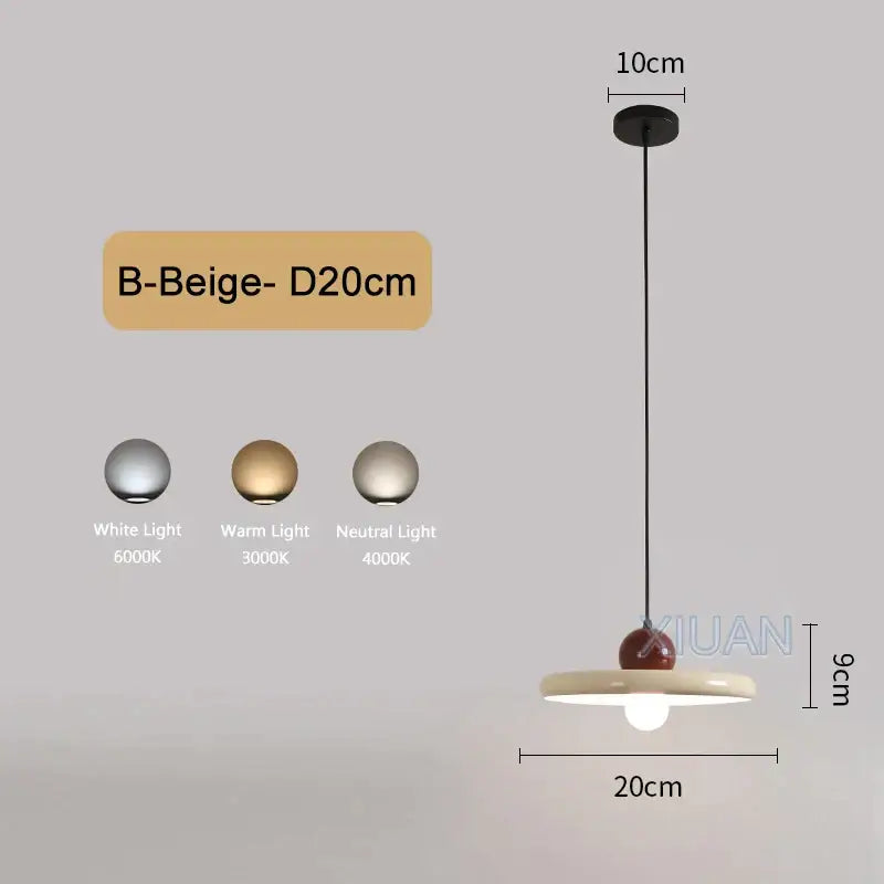 Beige ceramic led pendant lamp with sleek modern design and black cord suspension for bedroom and dining table