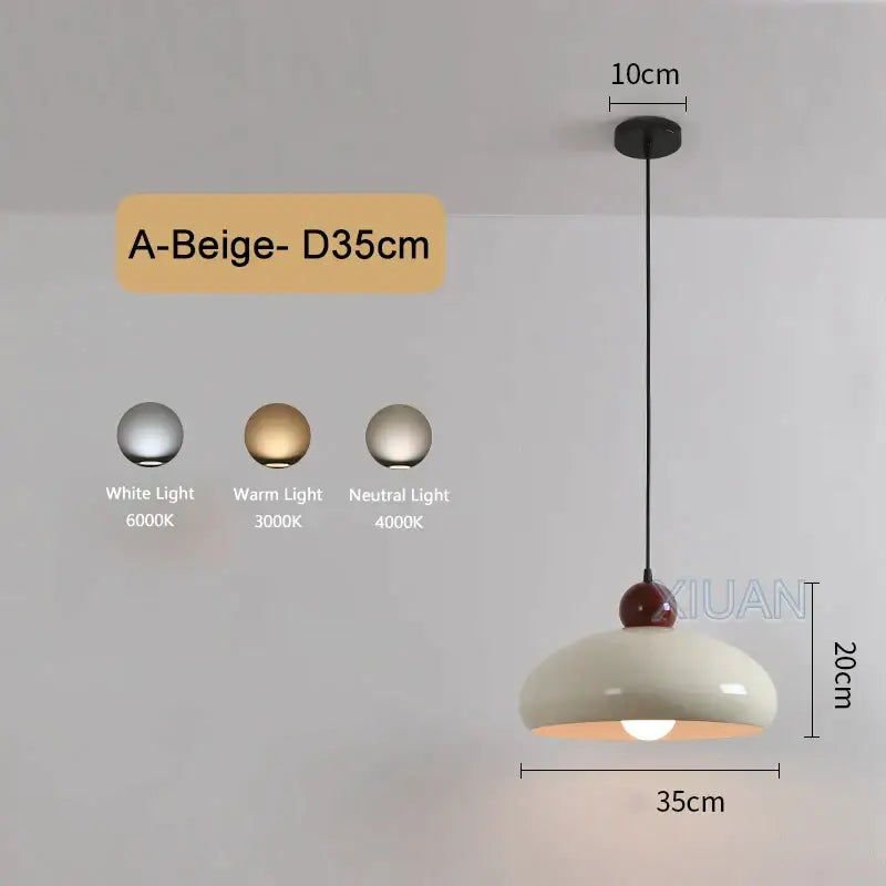 Decorbites™ led pendant lamp with cream-colored dome shade and black cord for bedroom living room kitchen dining table