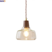 A warm-toned walnut glass pendant lamp with wooden top and twisted copper cord from decorbites led pendant collection