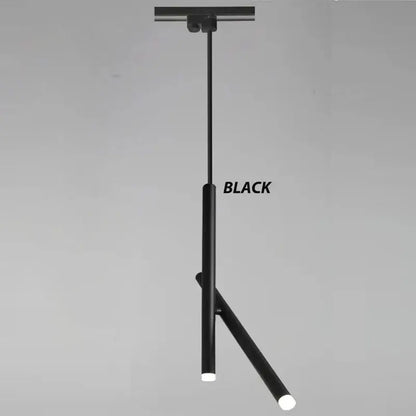 Black minimalist DecorBites LED pendant light with sleek cylindrical rods and glowing white LED ends for living room
