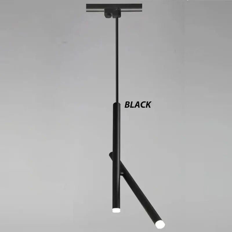 Black minimalist DecorBites LED pendant light with sleek cylindrical rods and glowing white LED ends for living room
