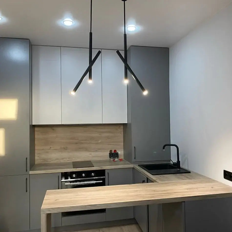 Modern black decorbites led pendant light with intersecting arms and adjustable cob led pendant light for kitchen counter