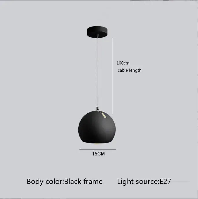 Black spherical matte finish DecorBites LED pendant light with 100cm cable length for modern interior lighting