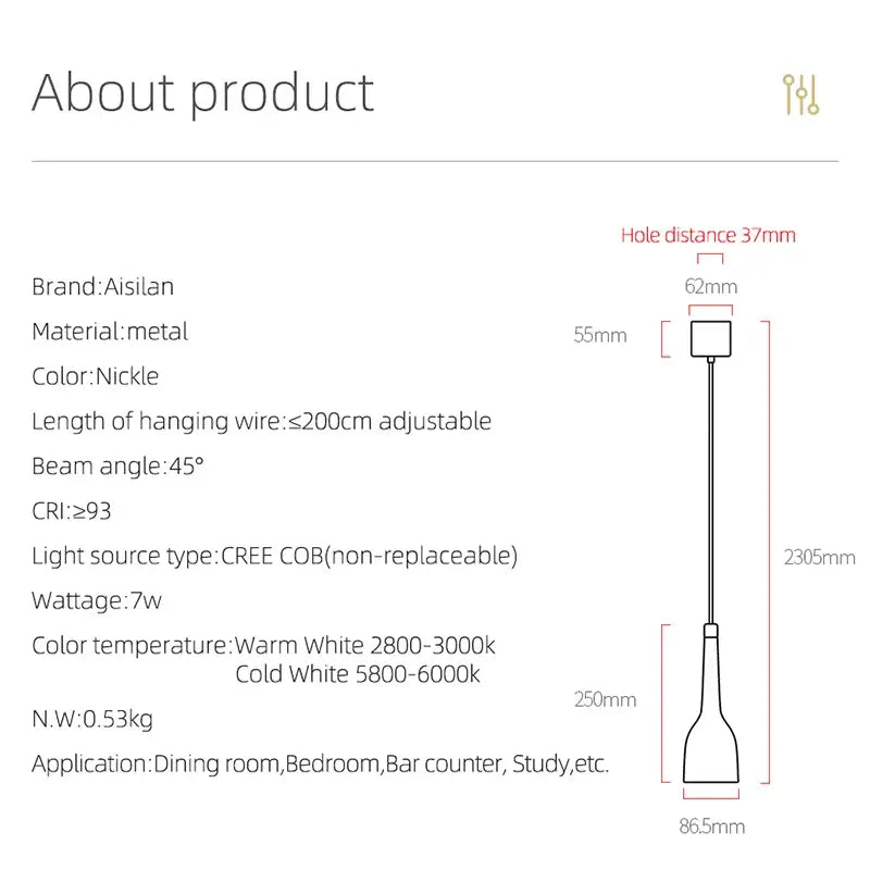 A sleek decorbites led pendant light with nickel-finished metal frame and adjustable hanging wire spotlighting