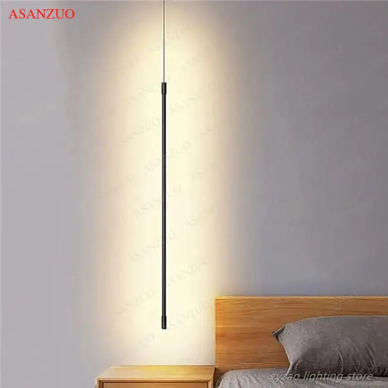 DecorBites™ black Asanzuo minimalist pendant light with adjustable line strip and warm ambient glow for modern decor