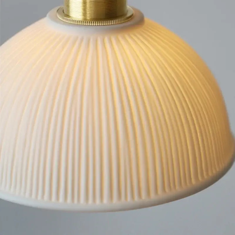 Cream-colored ribbed glass lampshade with brass fixture in decorbites led pendant light white ceramic hanging lamp