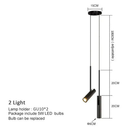 Modern black decorbites led pendant light with two adjustable gu10 led bulbs and cylindrical design for home decor