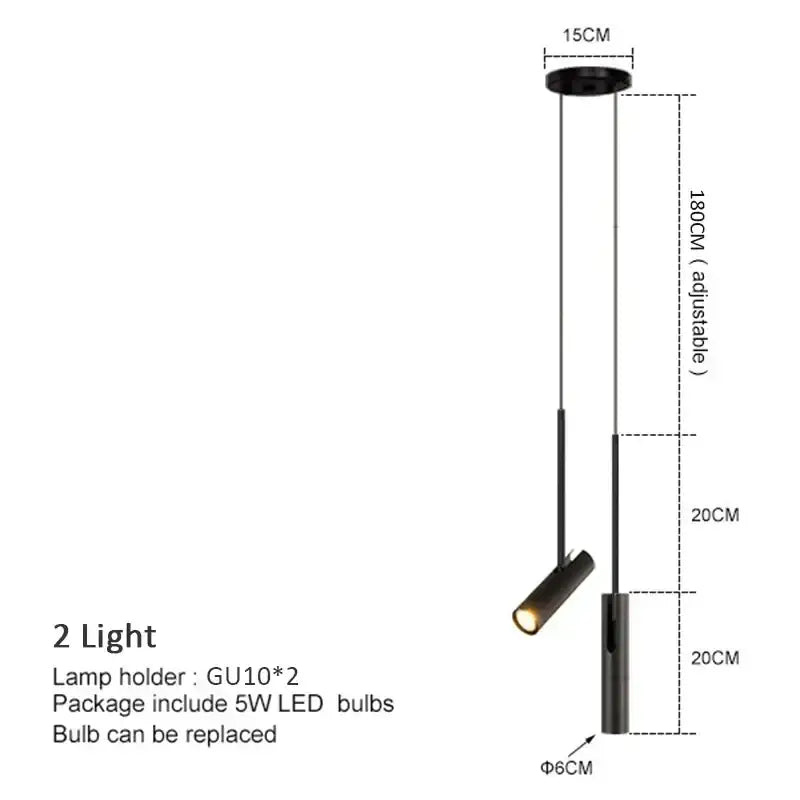 Modern black decorbites led pendant light with two adjustable gu10 led bulbs and cylindrical design for home decor