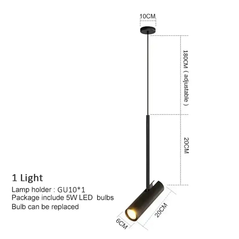 Black cylindrical decorbites led pendant light with adjustable height and gu10 lamp holder for home decor