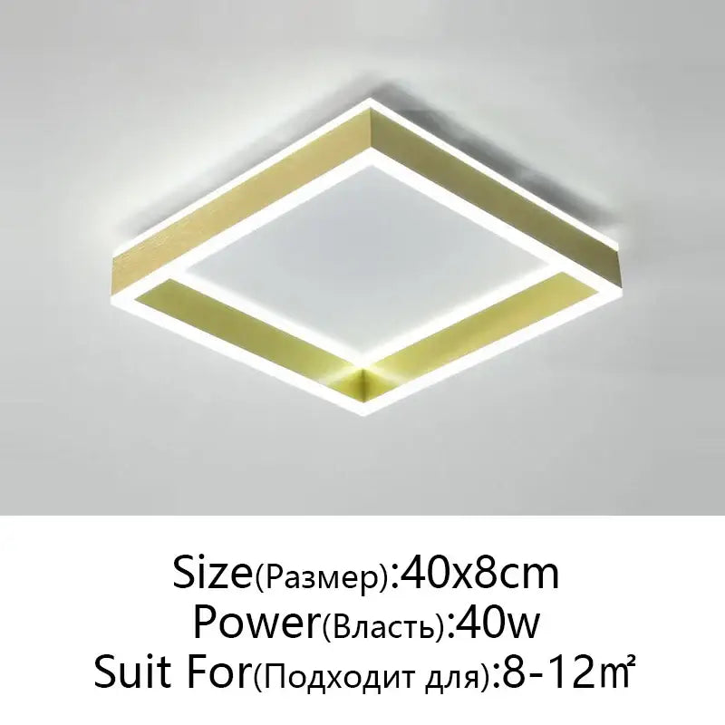 Modern square decorbites led pendant light ceiling lamp with gold-finished frame and illuminated edges for living room