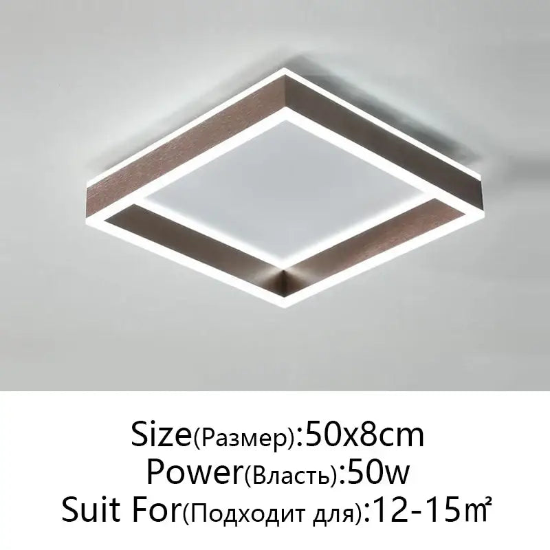 Modern decorbites led pendant ceiling lamp with square brushed metal and wood-grain frame for living room and kitchen