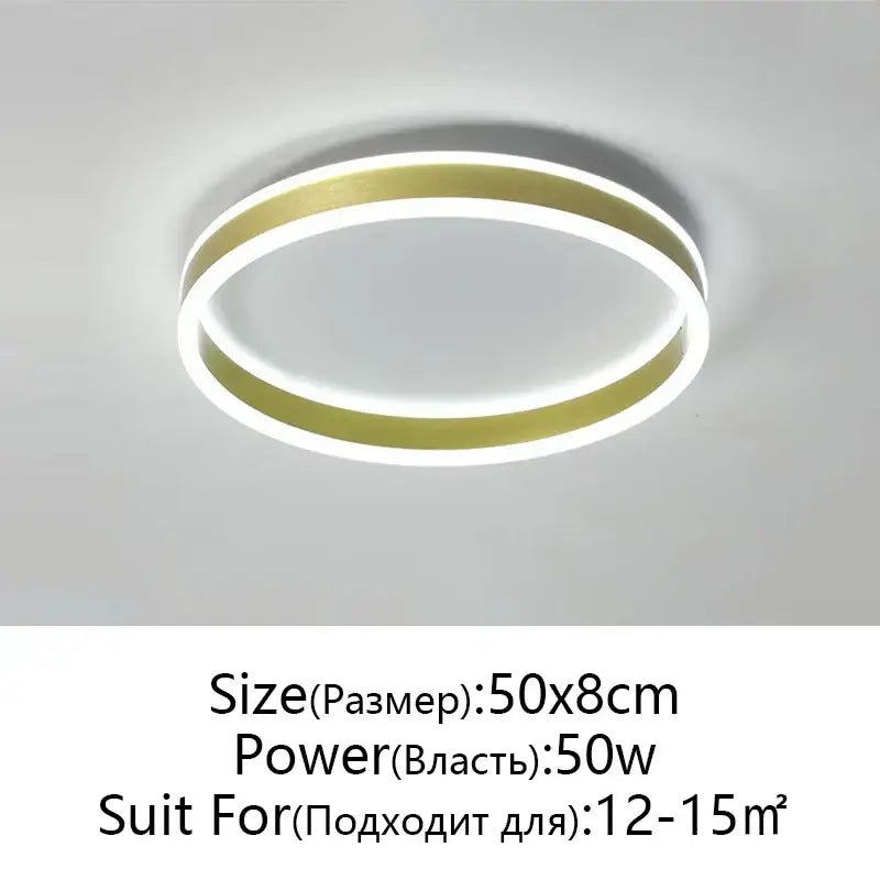 Modern decorbites led pendant ceiling lamp with two concentric rings in white led and matte gold finish for living room