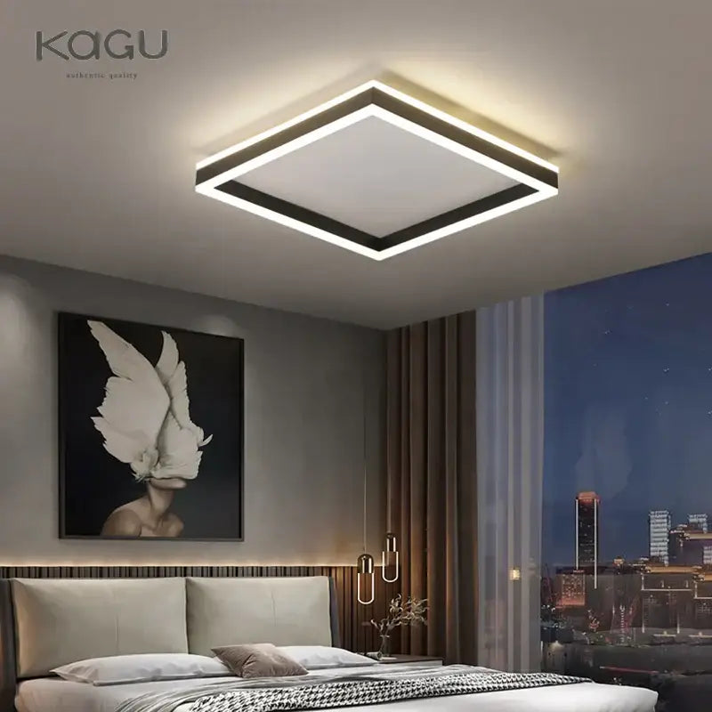 Modern square decorbites led pendant ceiling lamp with sleek black frame and white led border for living room and kitchen