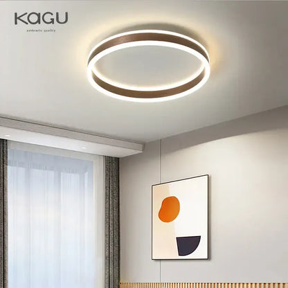 Modern DecorBites LED pendant light ceiling lamp with warm glow, metal rings in white and matte brown for living spaces