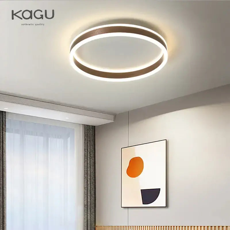 Modern DecorBites LED pendant light ceiling lamp with warm glow, metal rings in white and matte brown for living spaces