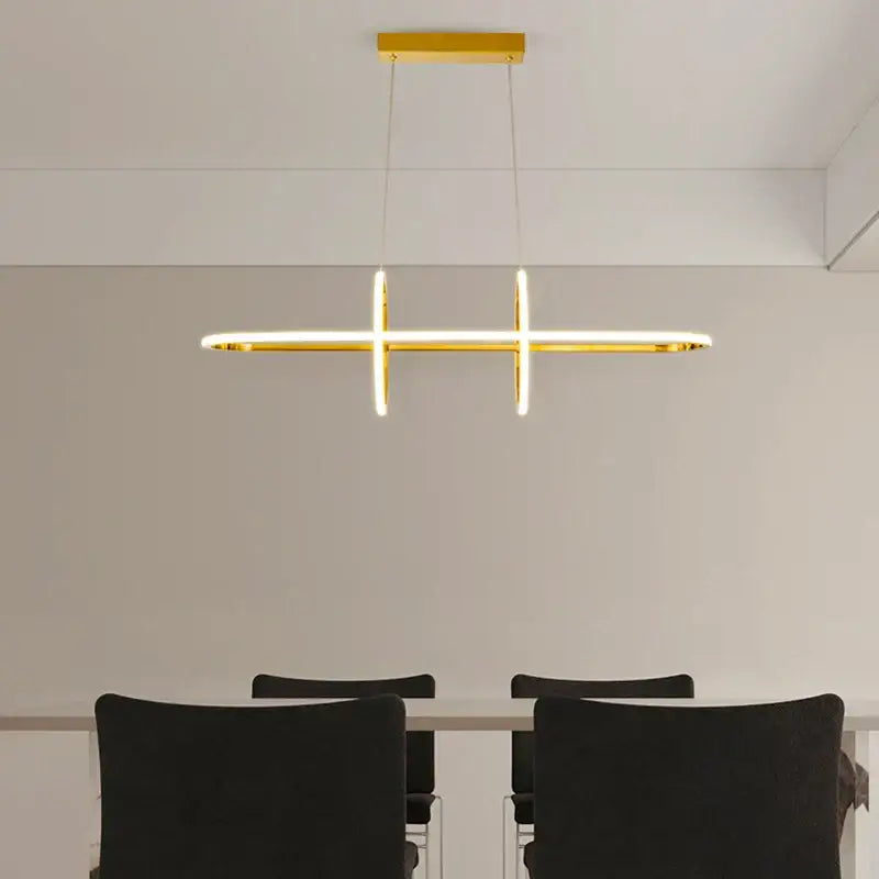 Gold-finished decorbites led pendant light chandelier with sleek minimalist design and illuminated circular elements