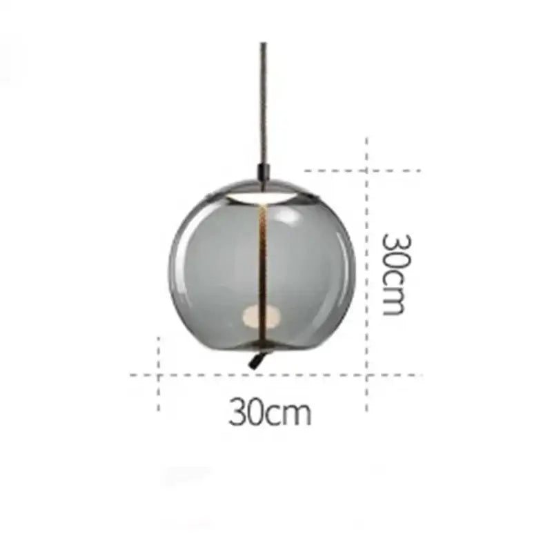 DecorBites led pendant light with a 30cm translucent gray glass globe and black rod for modern living room lighting