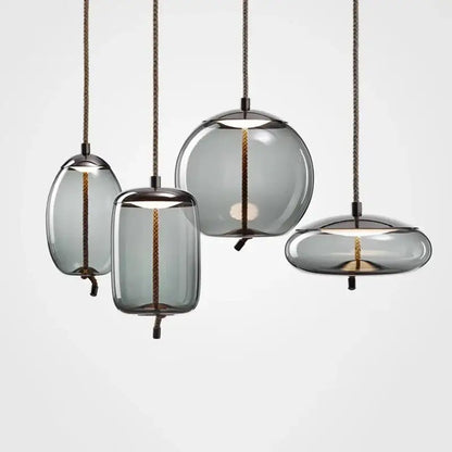 Modern smoked glass decorbites led pendant light with braided cord suspension for living and dining room lighting