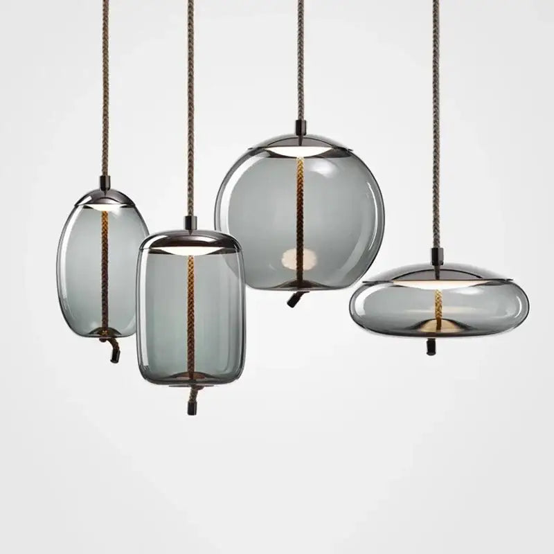 Modern smoked glass decorbites led pendant light with braided cord suspension for living and dining room lighting
