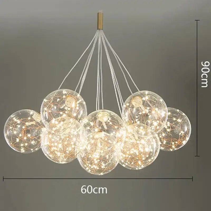 Glass globe decorbites led pendant light chandelier with warm led fairy lights for living and dining room decor