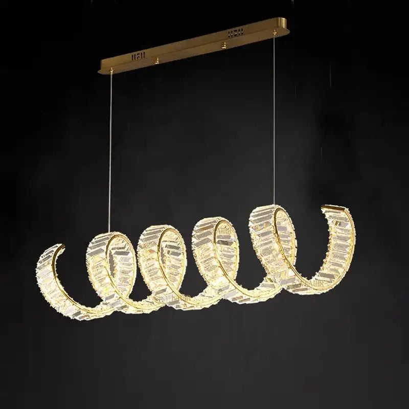 Gold-toned decorBites LED pendant light chandelier with crystal-encrusted rings for living and dining room decor
