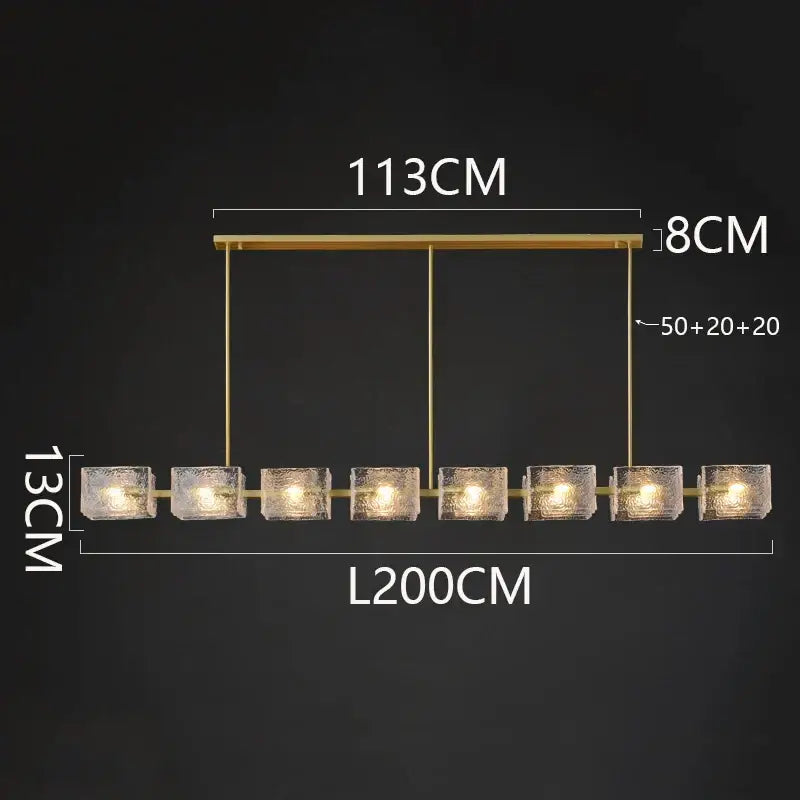 Gold-toned decorbites led pendant light with eight frosted glass cubes, ideal for living room and dining room lighting
