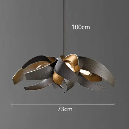 Decorbites led pendant light chandelier with sculptural petal design in dark matte and gold-toned metal for indoor use