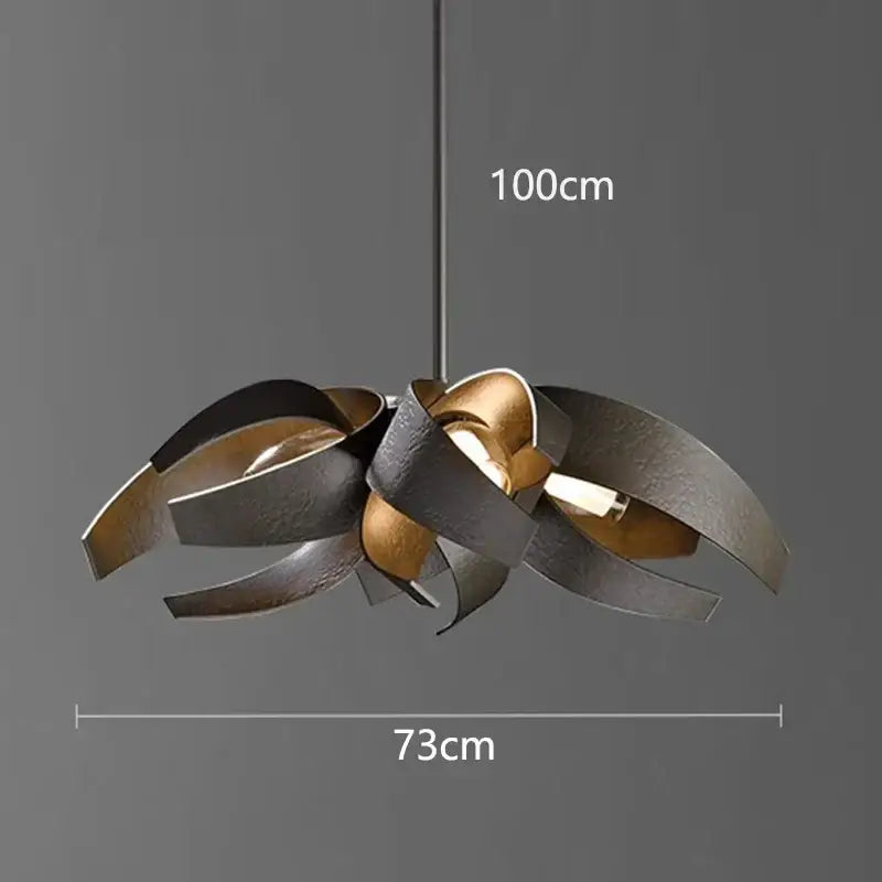 Decorbites led pendant light chandelier with sculptural petal design in dark matte and gold-toned metal for indoor use