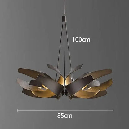Modern 100cm decorbites led pendant light with layered matte black and brushed gold metallic petals for indoor use