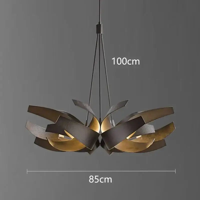 Modern 100cm decorbites led pendant light with layered matte black and brushed gold metallic petals for indoor use
