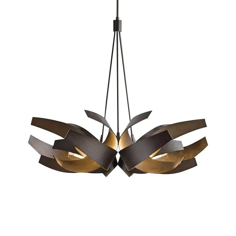 Modern black and gold metal DecorBites led pendant light chandelier with sculpted petal-like arms for indoor use
