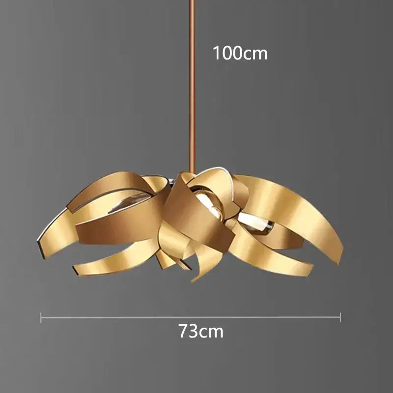 Decorbites led pendant light chandelier featuring modern gold-toned metal with ribbon-like arms for indoor lighting