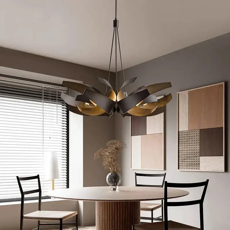 Modern black and gold metallic decorbites led pendant light with petal design for dining room indoor lighting