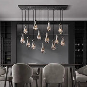 Modern black rectangular decorbites led pendant chandelier with teardrop glass pendant lights for indoor lighting