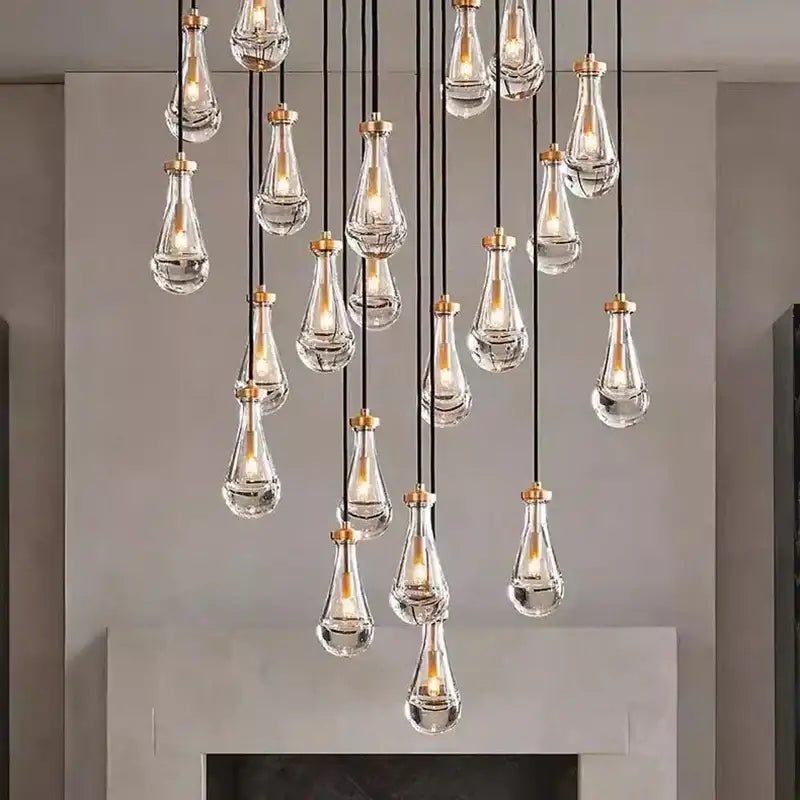 Modern decorbites led pendant lights with clear glass teardrop bulbs and gold metal caps for indoor living room lighting