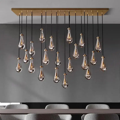 Modern brass rectangular decorbites led pendant chandelier with clear glass teardrop pendant lights for indoor lighting