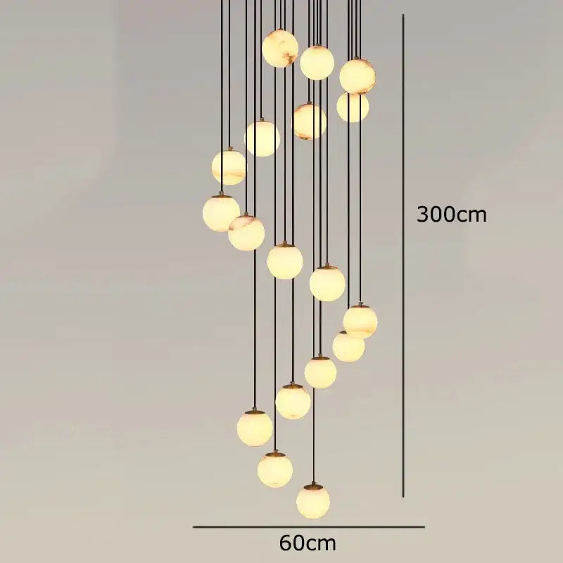 Modern decorbites led pendant cascading chandelier with black cords and spherical glass bulbs for indoor lighting
