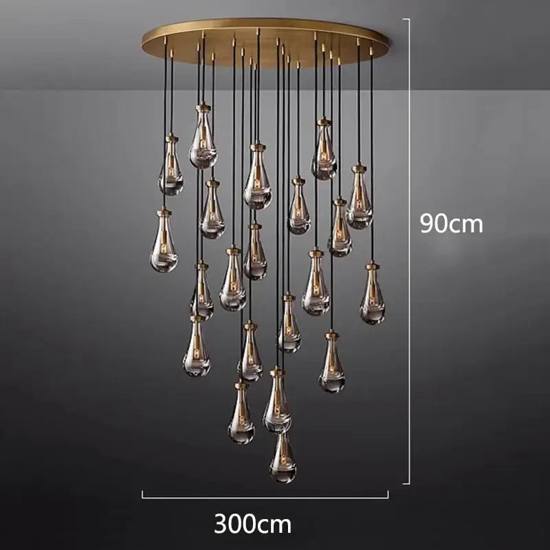 A decorbites led pendant light chandelier with gold ceiling mount and teardrop glass pendant lights for indoor use