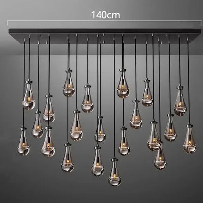 Modern black rectangular DecorBites LED pendant chandelier with multiple hanging glass bulbs for indoor lighting