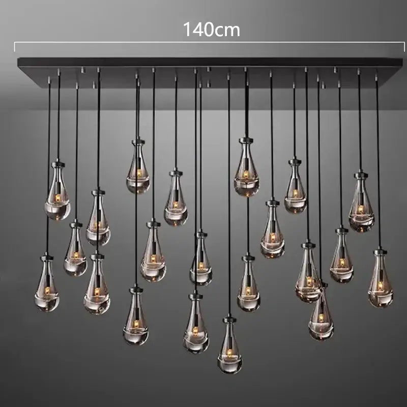 Modern black rectangular DecorBites LED pendant chandelier with multiple hanging glass bulbs for indoor lighting
